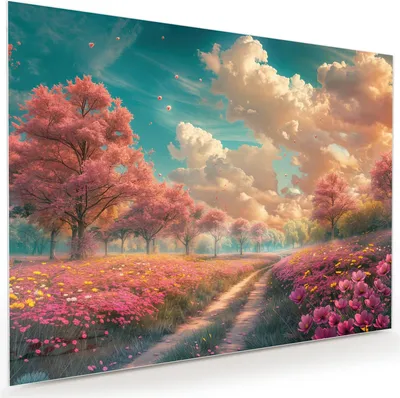 Produktbild von Glasbild 120x90cm in XXL für Wohnzimmer, Schlafzimmer Motiv Blühender Weg