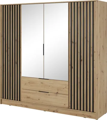 Produktbild von Furniture24 Kleiderschrank Nelly 4D Schrank mit Spiegel 3 Türiger 2 Schubladen Artisan Eiche Drehtürenschrank