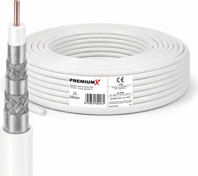 Produktbild von PremiumX 25m BASIC PRO Koaxial Kabel 135dB 5-Fach geschirmt, Stahl Kupfer SAT Antennenkabel