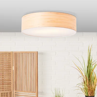 Zdjęcie produktu dla Ściemniana lampa sufitowa w stylu naturalnym, średnica 38 cm, wykonana z metalu i drewna