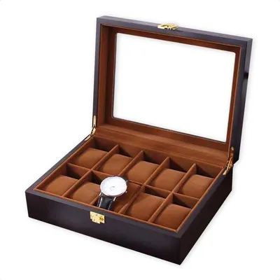 Produktbild von Confibel Uhrenbox für Ihren Schmuck und Schmuck – 10 Fächer mit Kissen – Braun