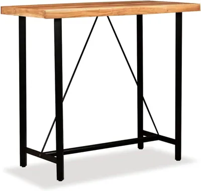 Produktbild von Bar-Set mit 4 Barhockern aus Echtleder und Bartisch aus massivem Akazienholz im Industrie-Look