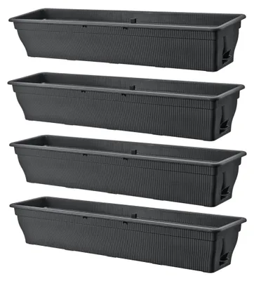 Produktbild von 4er Set Balkonkasten 100 cm mit Wasserspeicher anthrazit, 25 L - wetterfeste Blumenkästen für Garten und Balkon