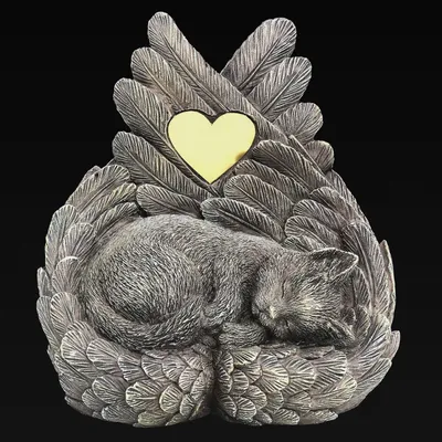 Produktbild von Katzen Urne - Katze schläft in Engelsflügel Tierurne Tier Katzenurne Urne Bestattung Andenken Engel Gedenkstätte