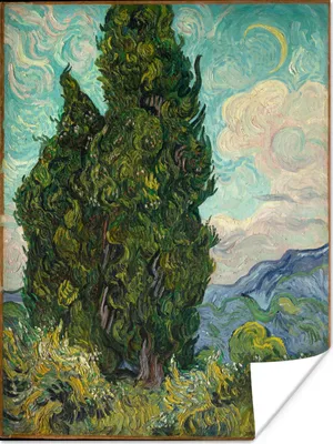 Produktbild von MuchoWow® Poster Landschaft mit Zypressen - Vincent van Gogh 90x120 cm - Wohnzimmer
