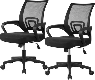 Produktbild von Yaheetech 2x Bürostuhl Schreibtischstuhl ergonomischer Drehstuhl Chefsessel mit Mesh Netz Wippfunktion Schwarz
