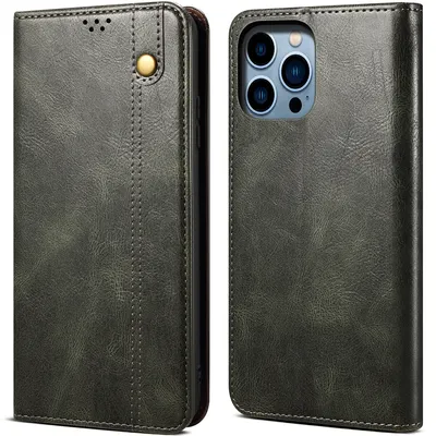 Obrázek produktu pro Pouzdro pro iPhone 15 Pro Max kožené flip pouzdro peněženka s funkcí stojánku zelené