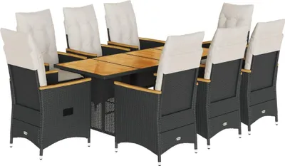Produktbild von vidaXL 9-tlg. Garten-Essgruppe mit Kissen Schwarz Poly Rattan