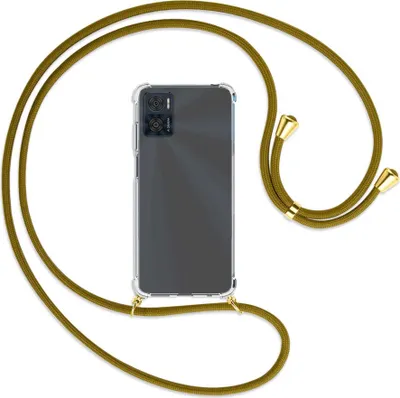 Produktbild von Handykette Backcover-Schutzhülle mit Band (Metall goldfarben) für Motorola Moto E22, Moto E22i 4G - khaki