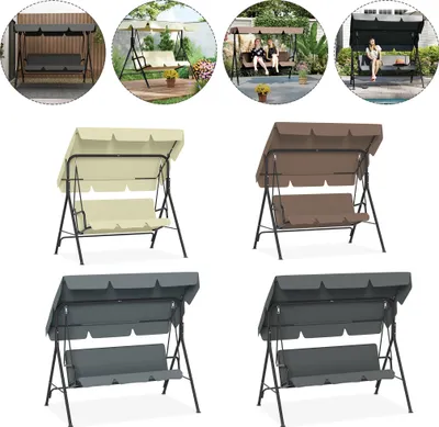 Produktbild von ACXIN Hollywoodschaukel 3 Sitzer,Gartenchaukel mit Verstellbares Sonnendach,Schaukelbank bis 200kg Belastbar,Gartenliege Wetterfest Outdoor & Indoor,176x110x152cm,Beige