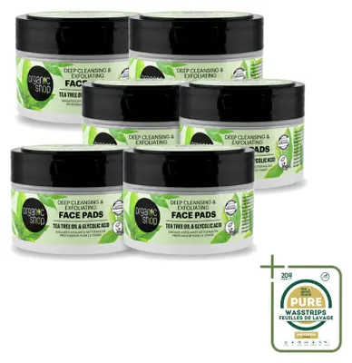 Image de 6 x Disques démaquillants biologiques pour le visage, nettoyage en profondeur, à l'huile d'arbre à thé et à l'acide glycolique, 20 pièces - Pack économique - 6 pièces