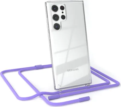 Produktbild von EAZY CASE Handykette für Samsung Galaxy S22 Ultra 5G, Clear Case aus Silikon, mit Umhängeband, abnehmbare Endstücke, Handyband in Violett