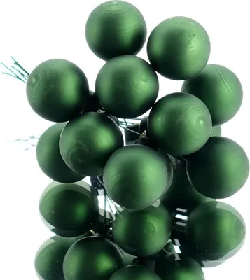 Produktbild von Mini-Weihnachtskugeln Piniengrün am Draht matt Ø 2,5 cm aus Glas - 12er Set
