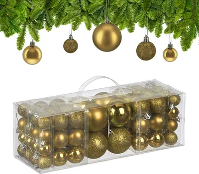 Immagine prodotto di Set da 76 palline natalizie Relaxdays, in plastica, palline scintillanti, opache e lucide, decorazioni per l'albero di Natale, dorate