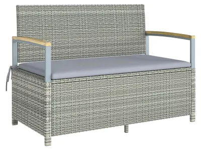 Produktbild von Gartenbank Polyrattan 170L 2-Sitzer Sitzbank mit Stauraum abnehmbar Kissen Reißverschluss-Innenauskleidung Holz-Armlehne