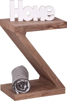 Produktbild von WOHNLING Beistelltisch MUMBAI Massivholz Akazie Z Cube 60cm hoch Wohnzimmer-Tisch Design braun Landhaus-Stil Couchtisch