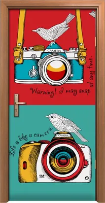 Produktbild von Türposter 90x200 cm Türaufkleber Türtapete Türfolie Klebefolie Poster im Stil einer Pop Kunst Kamera
