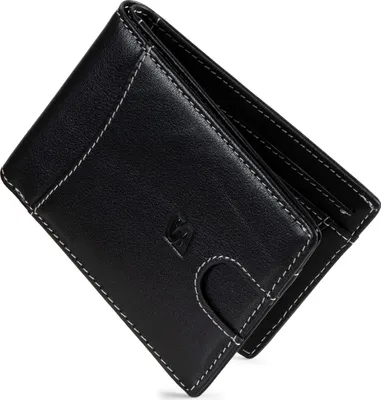 Produktbild von SERASAR | Geldbörse [Clever] mit Schwarz/Weißes Münzfach Leather | Farbe: Schwarz/Weißes Münzfach | Länge: 12.5cm