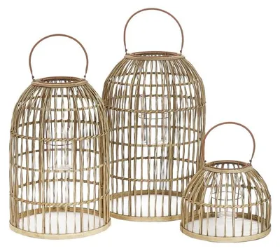 Produktbild von Pomax Nordby 3er-Set Laternen aus Bambus, Natur, Ø 35,5/39/44 x H 27,5/60,5/67,5 cm