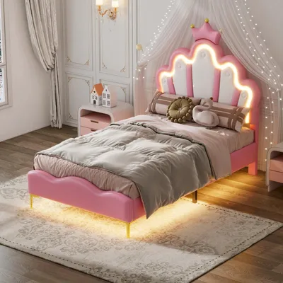 Produktbild von Kinderbett – Prinzessinnenbett – Einzelbett – Mädchenbett – Kinderbettgestell – Kopfteil in Kronenform