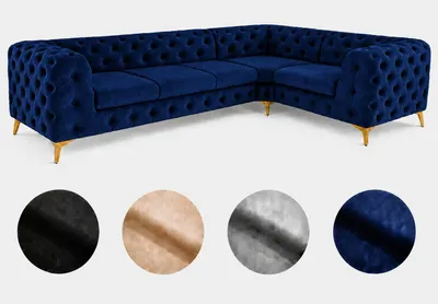 Produktbild von Ecksofa Moet L-Form dunkelblau 323x202 cm groß – Wohnlandschaft modern, gesteppt, Bonellfederkern, frei stellbar
