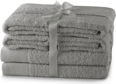 Produktbild von Handtuchset 2 Duschtücher, 2x Handtücher, mit Bordüre aus 100% Baumwolle Silber