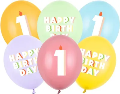 Produktbild von 6 Stk. Luftballon Ø30cm "HAPPY BIRTHDAY" | Zahl Zahl: 1