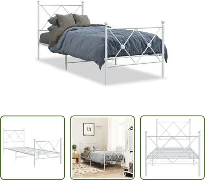 Produktbild von The Living Store Bettgestell mit Kopf- und Fußteil Metall Weiß 80x200 cm