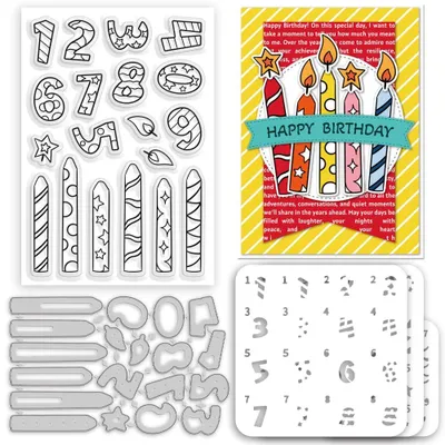 5-tlg. Set Geburtstagskerzen-Stempel und Schablonen, 19,8/15 cm, DIY