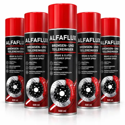 Produktbild von ALFAFLUX Bremsenreiniger 5er-Set (5x 500 ml) – Teilereiniger & Entfetter, rückstandsfrei, KI-generiertes Bild