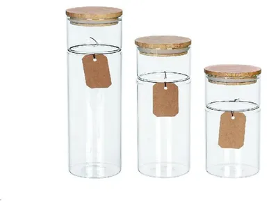 3er-Set Dosen, Bambus & Glas, 9x9x27 cm, luftdicht