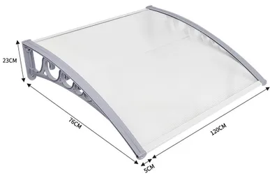 Produktbild von Türdach - Vordach Eingang - Bogenförmiger Regenschutz - Polycarbonat Überdachung - 80 x 120 cm - Transparent Grau