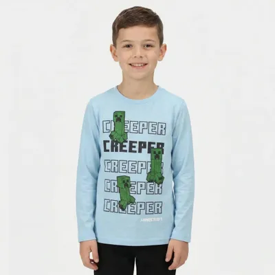 Produktbild von Minecraft Creeper BOOM Gamer Kinder langarm Shirt – Hellblau / 128