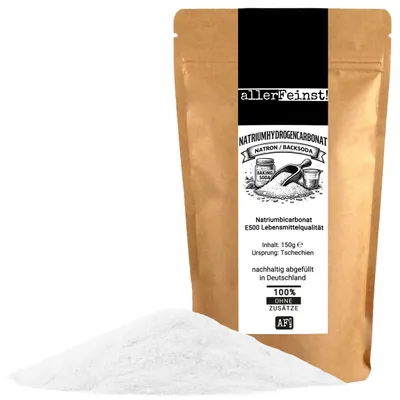 Produktbild von Natron/Backpulver Ersatz - Reines Natriumbicarbonat (Natriumhydrogencarbonat) E500 Lebensmittelqualität - Vielseitig für Haushalt, Küche und mehr - 150g