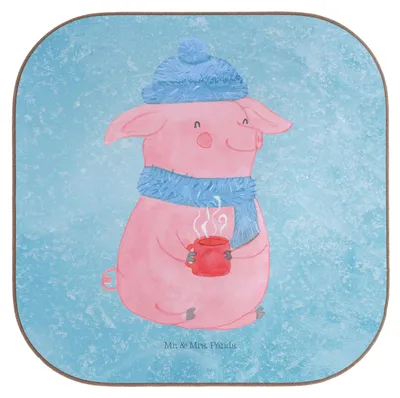 Produktbild von Mr. & Mrs. Panda Holzuntersetzer Schwein Glühwein - Eisblau - Geschenk, Untersetzer Tasse, Weihnachtsmarkt, Glühschwein, Coaster, Weihnachten, Punsch, für Gläser