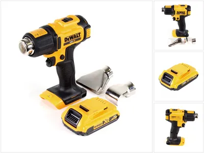 Obrázek produktu pro Akumulátorová horkovzdušná pistole DeWalt DCE 530 N 18V 530°C + 1x akumulátor 2,0Ah + povrchová a reflektorová tryska - bez nabíječky.