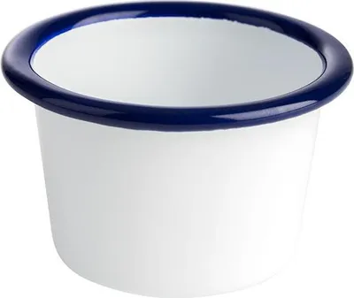 Produktbild von APS 40645 Schale ENAMELWARE, 12er-Set, 0,08 Liter, Ø 7 cm, Höhe 4,5 cm, emailliertes Stahlblech, weiß mit blauem Rand