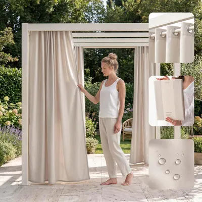 Imagen del producto de Cortina para exteriores con ojales, impermeable, de 155 x 200 cm, ideal para proteger la privacidad en el jardín