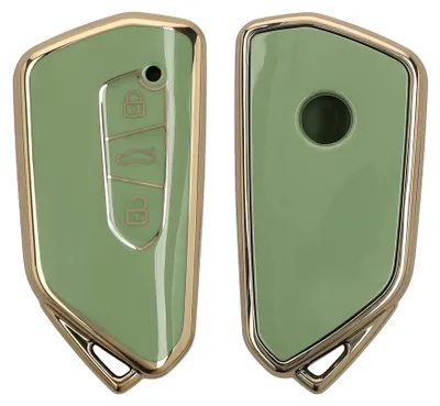 Produktbild von kwmobile Autoschlüssel Hülle kompatibel mit VW Golf 8 3-Tasten Autoschlüssel - Schlüsselhülle Silikon Cover - Grün Gold