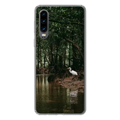 Produktbild von MuchoWow® Handyhülle Schutzhülle Hülle für Huawei P30 Reiher - Wald - See Silikon Softcase Handy Hülle - Kartenbesitzer