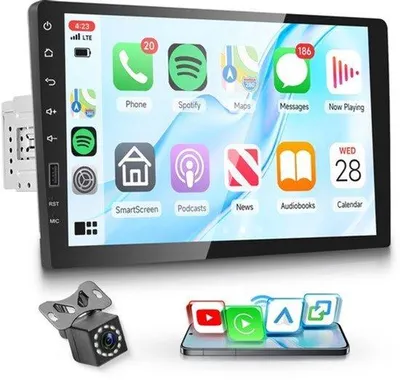 Productafbeelding van Autoradio 9 Inch Touchscreen - 1 DIN Inbouwformaat - Bluetooth FM AM RDS - USB AUX Equalizer - Voor Android Auto En CarPlay