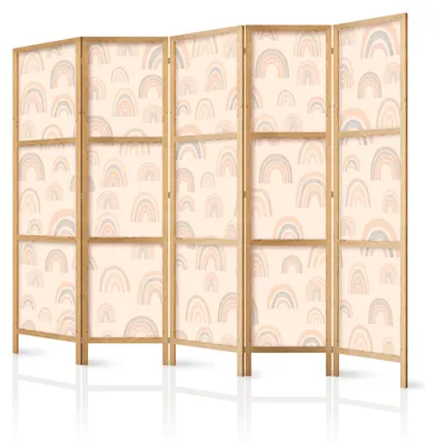 Produktbild von Muralo Japanischer PARAVENT 5-teilig Raumteiler klappbar PREMIUM-Vliesleinwand REGENBÖGEN für Kinderzimmer 225cmx172cm