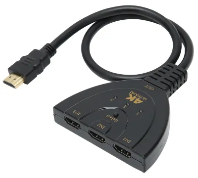Zdjęcie produktu dla Interfejs multimedialny HD 4K – przełącznik 3 wejścia/1 wyjście, przełącznik 4Kx2K, rozgałęźnik, kabel rozgałęźnikowy