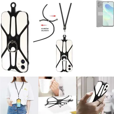 Produktbild von K-S-Trade 3in1 Handykette Handyband Handykordel Halsband Smartphone-Ring Handy-Ring kompatibel mit UMIDIGI G5C Fingerhalterung Handyring Tischständer