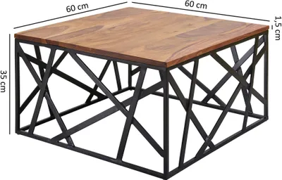 Immagine prodotto di FineBuy tavolino BAKAL 60x35x60 cm in legno massiccio di sheesham / metallo tavolo da divano tavolo da salotto stile industriale tavolo da salotto marrone / nero