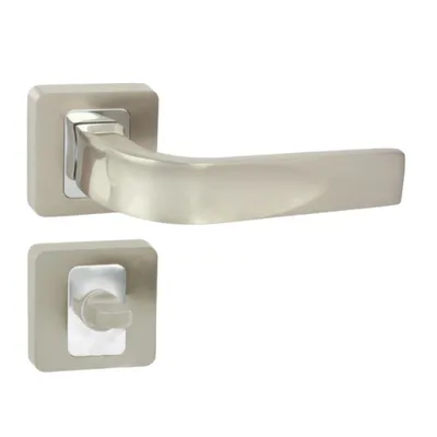 Produktbild von DOMINO Türgriff Drückergarnitur WC - Badezimmer Set | quadratische Rosette | für Badezimmertüren | Set WC - Rosetten-Garnitur | Türbeschläge aus Aluminium  | Chrom/Nickel |MILO QR M6/M9