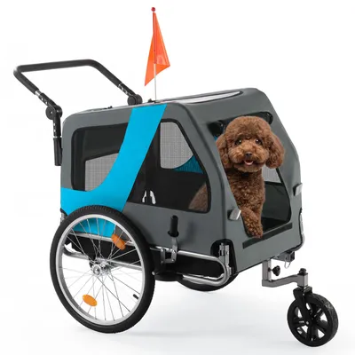 Produktbild von FCH Fahrradanhänger Hundeanhänger 2-in-1 klappbar，Transportwagen, Fahrradwagen, Anhänger für Fahrrad,Blau
