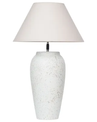 Produktbild von BELIANI Tischlampe Weiß Keramik Vasenform 57 cm Stoffschirm Leinen Kegelform Verstellbar Langes Kabel mit Schalter Modern Schlaf- u. Wohnzimmer Leuchte