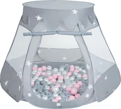 Produktbild von Selonis Hrací stan 105X90cm/200 loptičiek Hradný domček Pop Up Ballpit Plastové loptičky pre deti, Grey:Perla-Grey-Transparentné-Púdrovo ružová