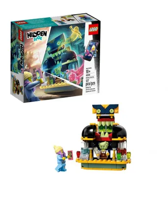 A LEGO Hidden Side Newbury's Juice Bar set is shown, with the box and a built model.